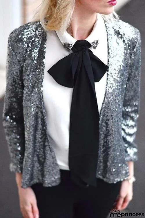 Sequin Long Sleeve Slim Blazer