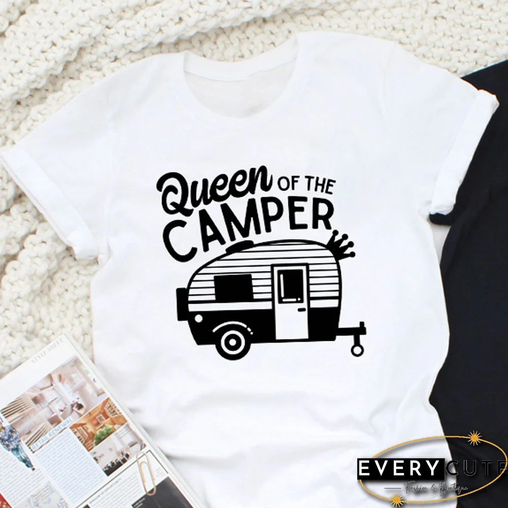 Funny Tshirt King Of The Camper And Queen Of The Camper T-shirt Matching Women Tshirt CasualFashion Camping Graphic Tees Tops