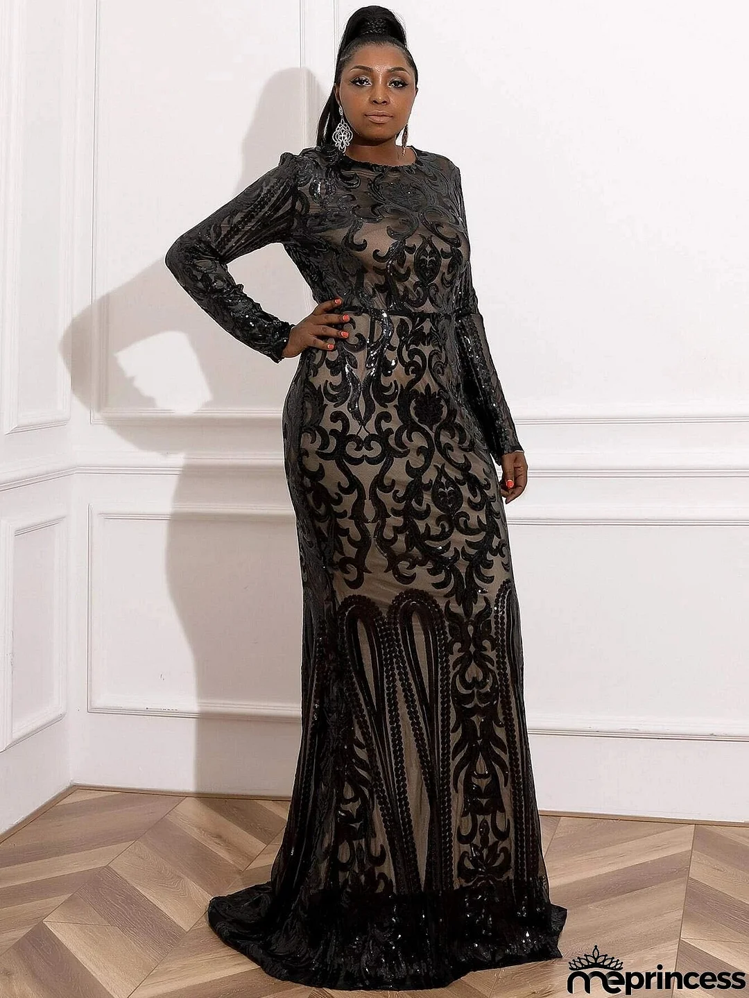 Missord Plus Mermaid Hem Sequin Prom Dress P0017