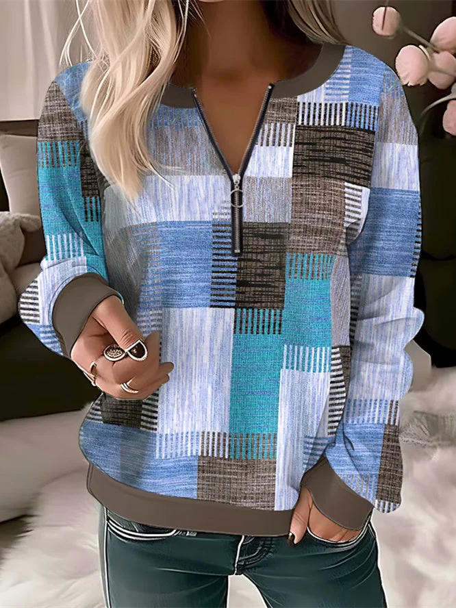 Women's Long Sleeve V-neck Striped Printed Graphic Tops