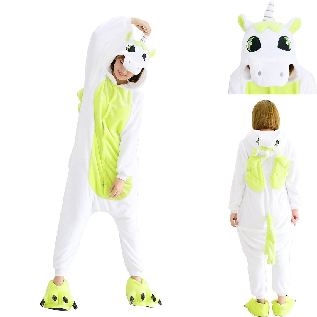 Green Unicorn Pegasus Kigurumi Adult Onesies Costume Pajamas-Pajamasbuy