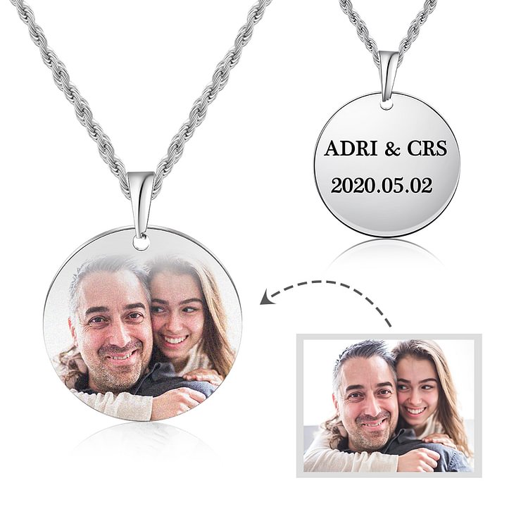 Round Picture Engraved Tag Necklace With Engraving - Color Printing, Custom Necklace with Picture and Text