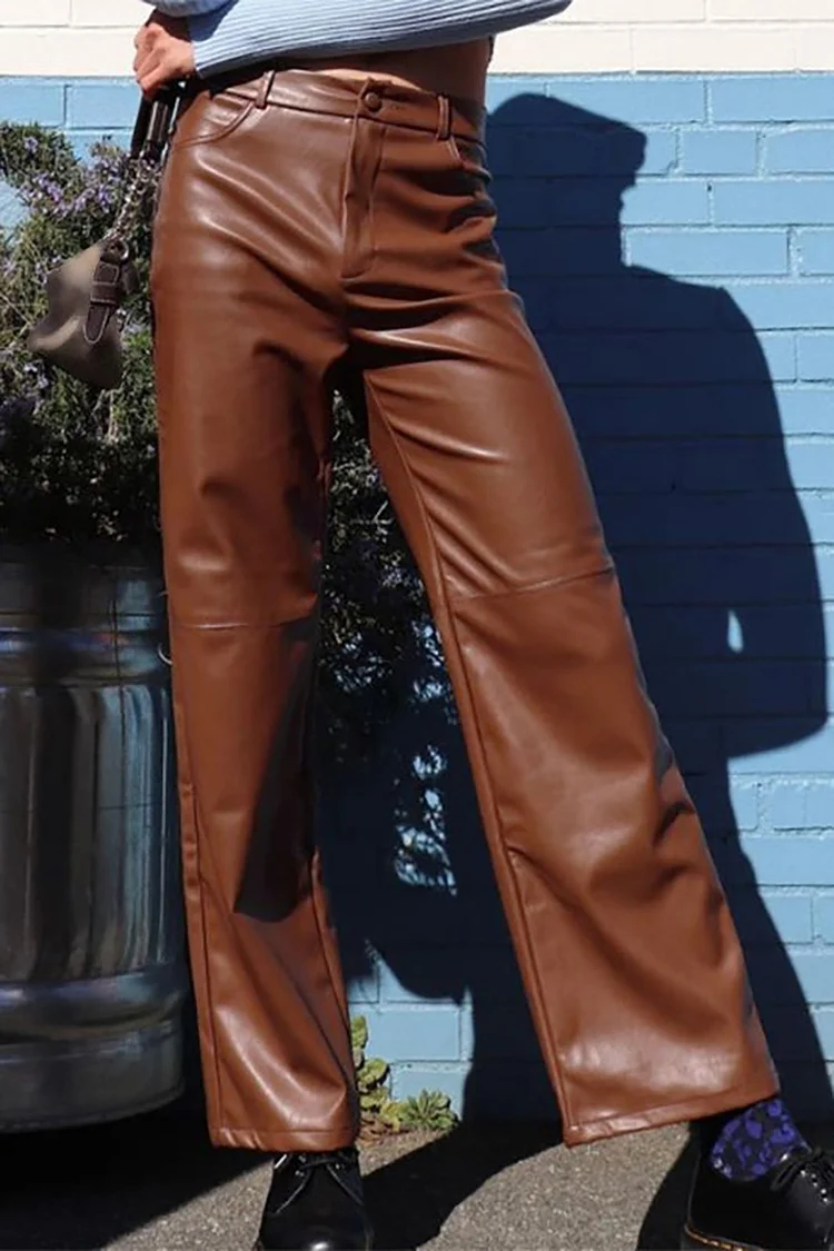 High Waist Leather Straight-Leg Pants [Pre-Order]