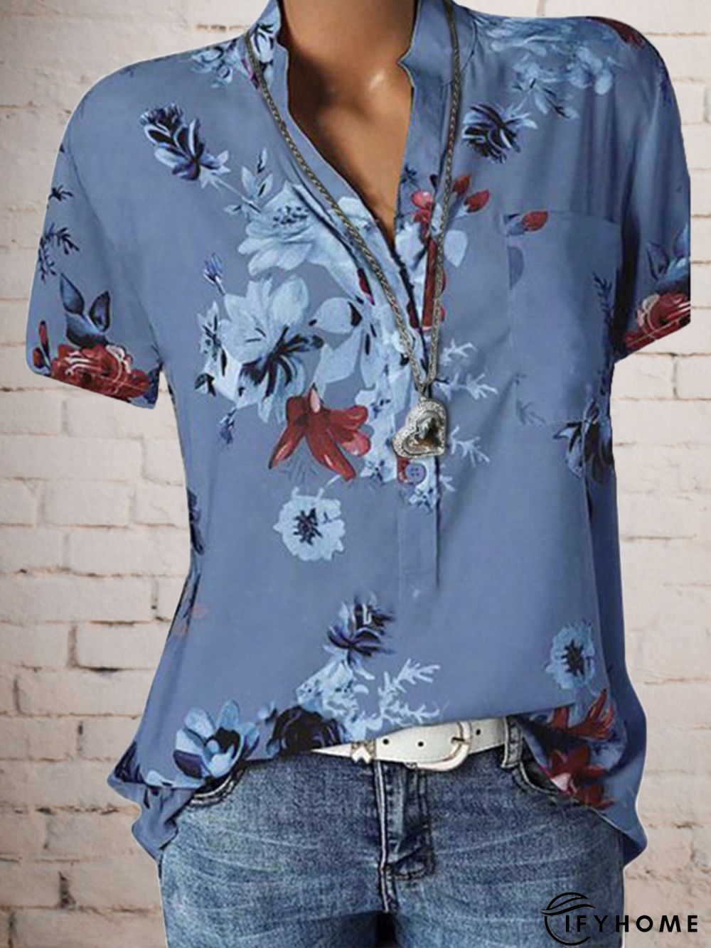 Women Floral Short Sleeve Casual Summer Blouse | IFYHOME