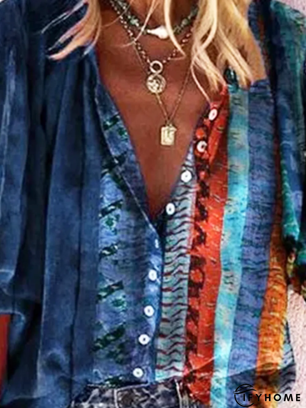 Hippie Colorblock V-Neck Half Sleeve Casual Shirt | IFYHOME