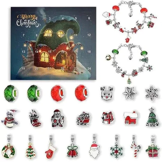 Calendrier De Compte &agrave; Rebours 24 jours Bricolage Perl&eacute; Bo&icirc;te Aveugle Cadeau De No&euml;l Bracelet