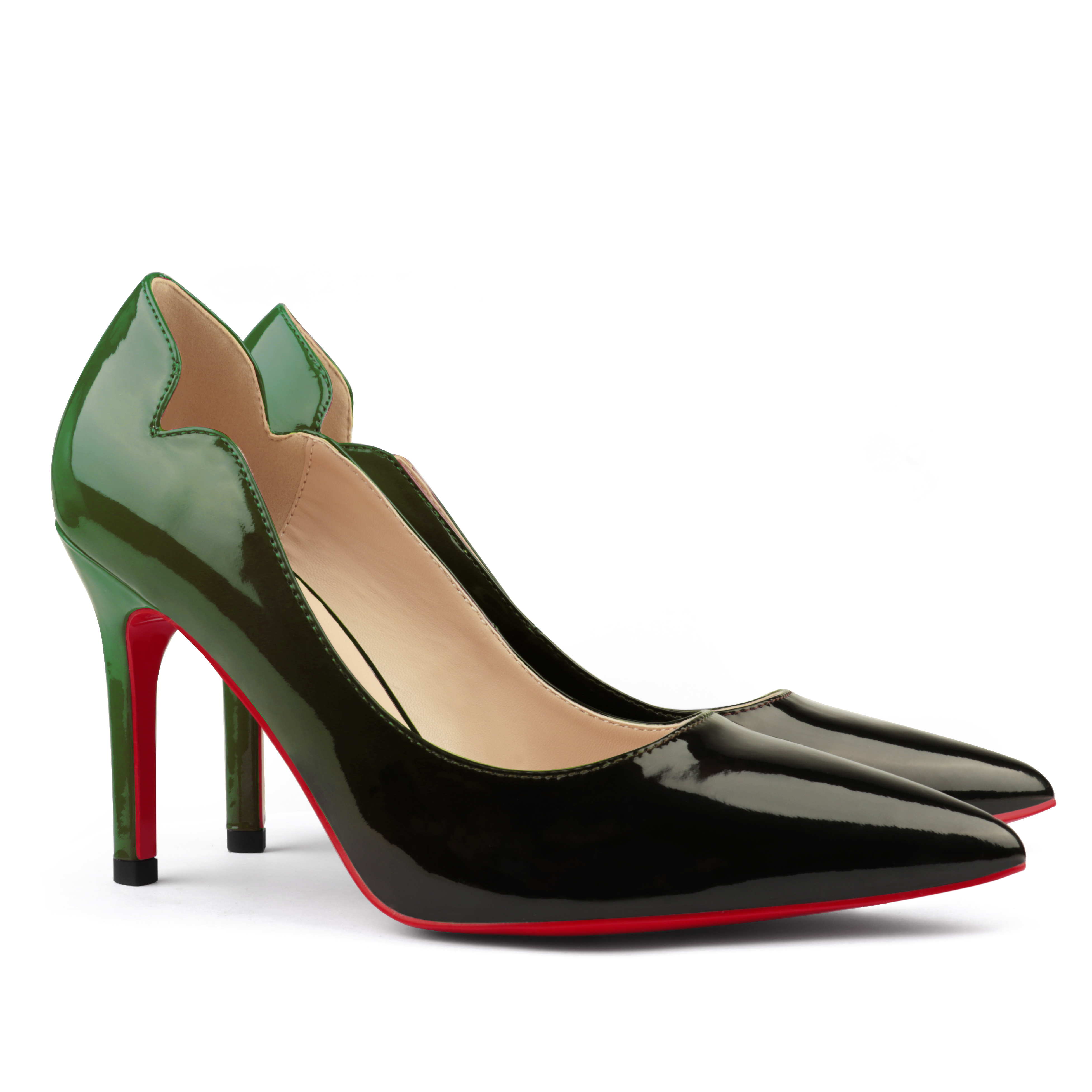 90mm Women's Pointed Toe Kitten Heels Chick Red Bottom Stiletto Gradient Pumps-MERUMOTE