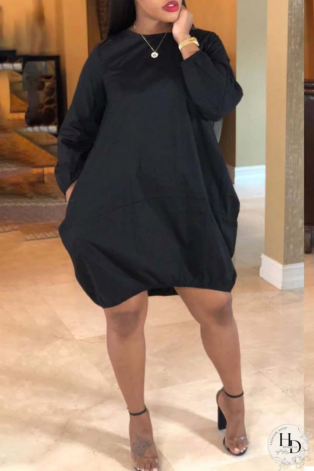 Black Sexy Fashion Cap Sleeve Long Sleeves O neck Ball Gown Knee-Length Patchwork Solid