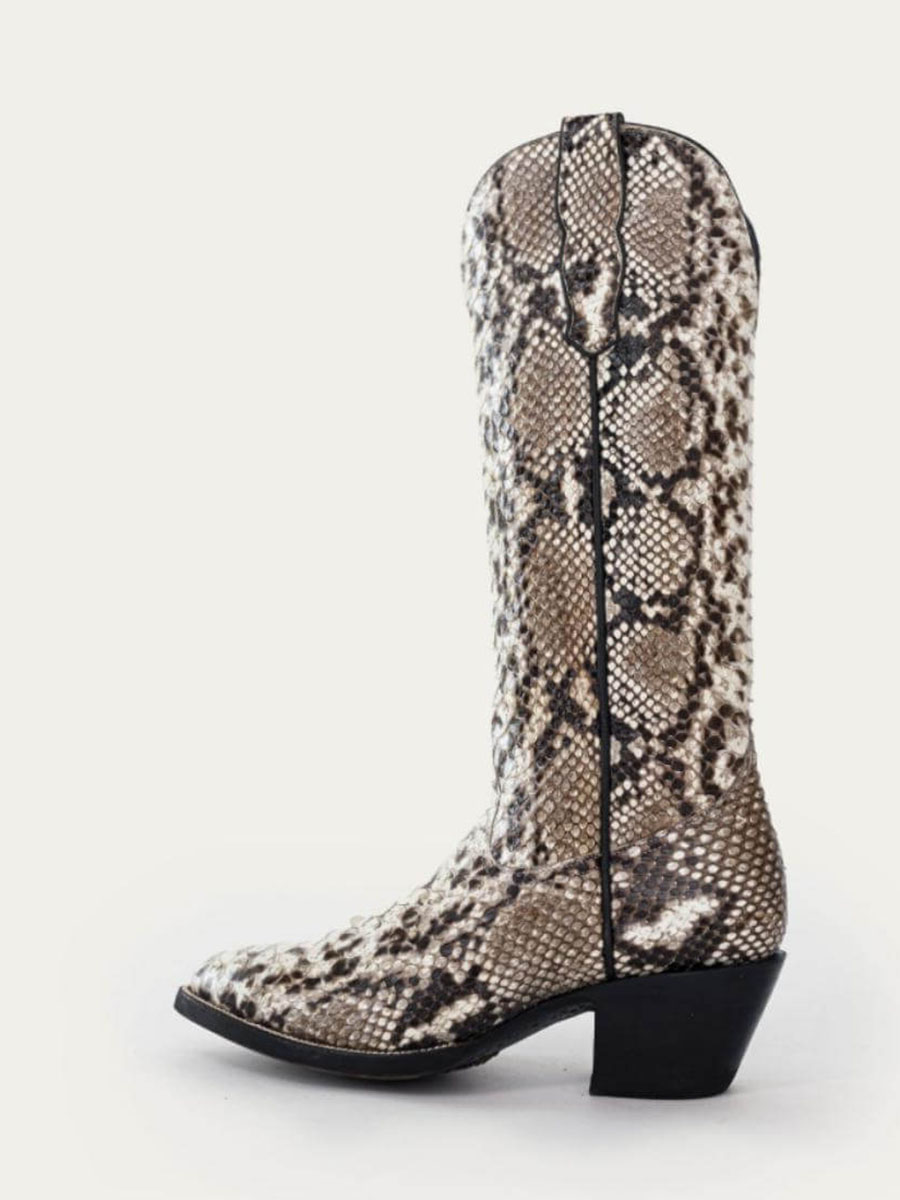 Gray Round Toe Python Chunky Heel Wide Calf Knee High Western Boots for Women