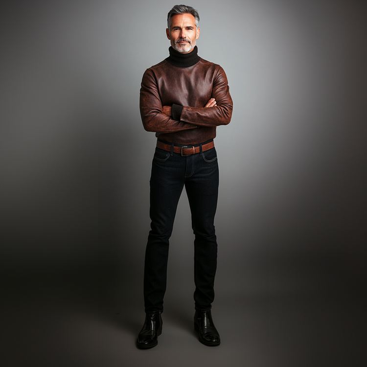 Men's Knitted Leather Simple Patchwork Sweater-inspireuse