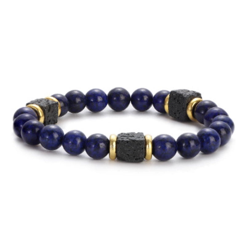 New Lava Cube Volcanic Stone Bracelet Men’s Colorful Marble Glass Beads Retro Bracelet