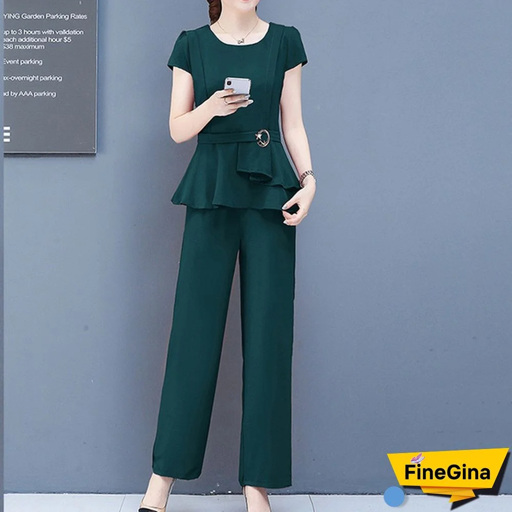 Summer 2 Two Piece Sets Outfits Women Plus Size Short Sleeve Tunics Tops And Pants Suits Office Elegant Korean Sets