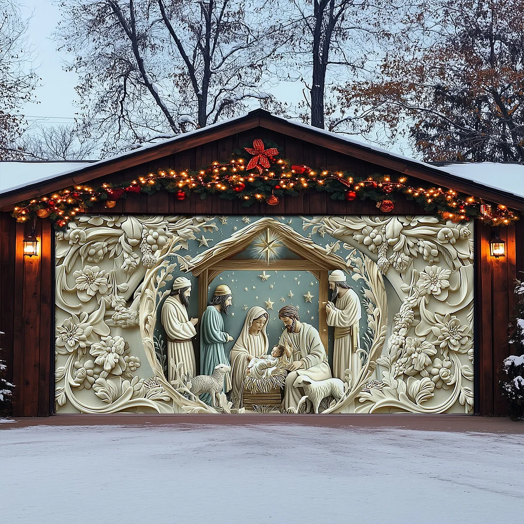 Garage Door Banner Decoration - Starry Night Adoration Nativity
