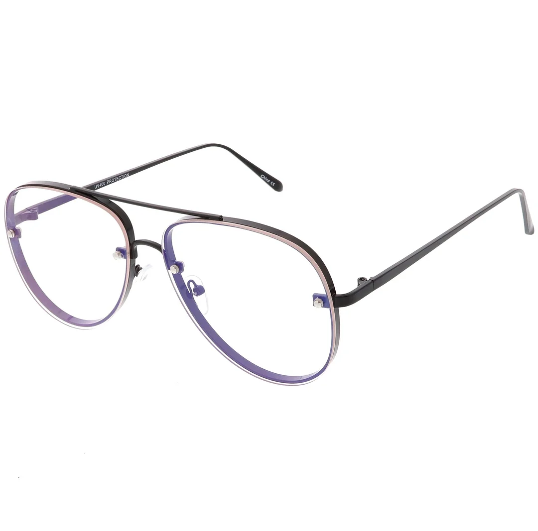 Classic Metal Aviator Eyeglasses Crossbar Slim Arms Teardrop Clear Flat Lens 58mm