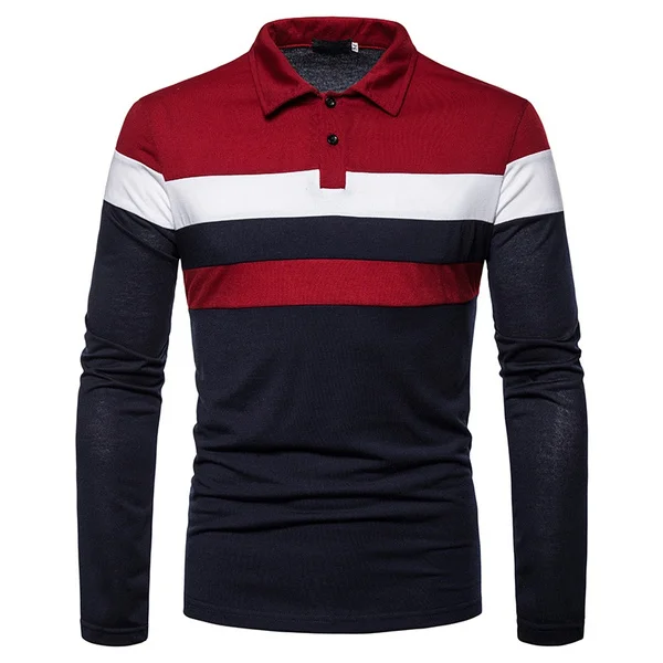 Men's autumn new three-color stitching fashion design casual men's lapel long-sleeved shirt