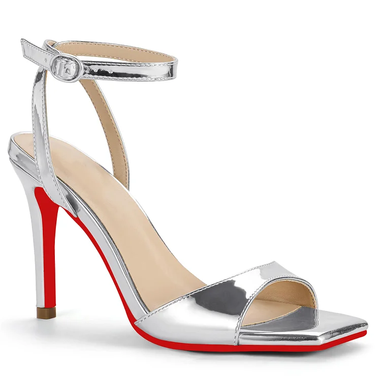 100mm Red Bottom High Heels Strappy Stiletto Heels Square Open Toe Heeled Sandals  VOCOSI VOCOSI