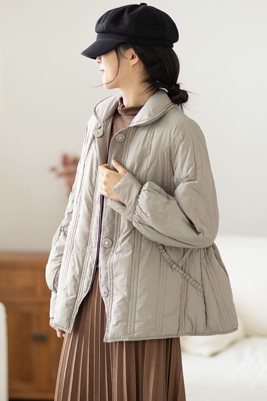 Winter Fashion Casual Pure Color White Duck Down Jacket Women