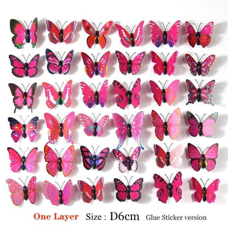 Butterflies Wall Stickers home decor Multicolor Double Layer 3D Butterfly Sticker 12Pcs/lot  for decoration on the living room