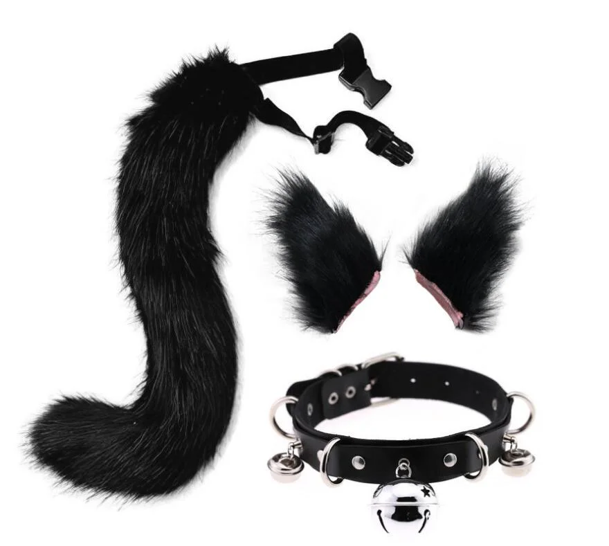 Fox Tail Furry Collar Choker Set Halloween Bell