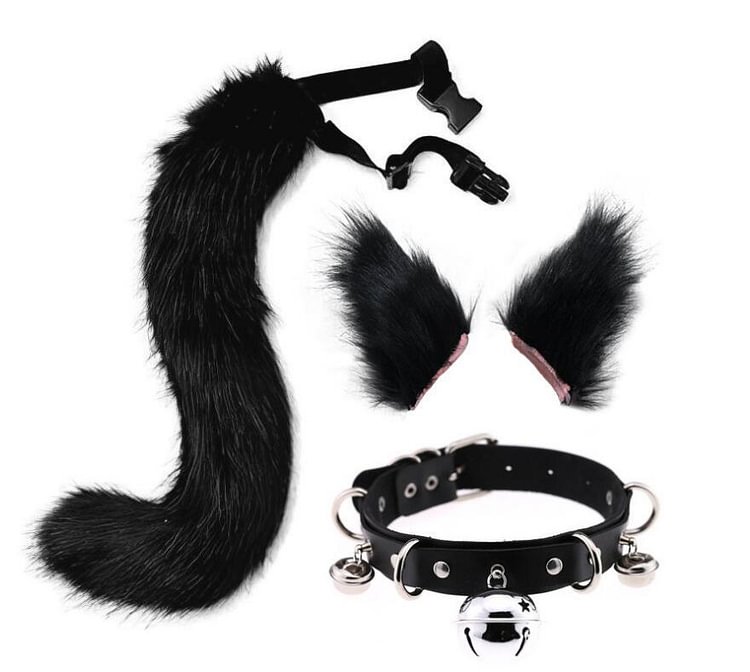 Fox Tail Furry Collar Choker Set Halloween Bell 