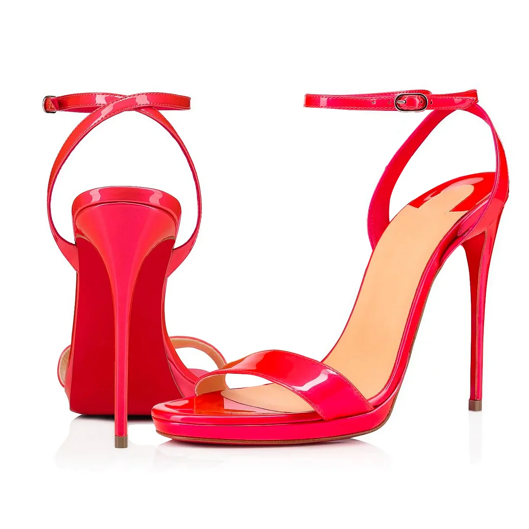 100mm/120mm Women's Low  Platform Sandals Round Open Toe Red Bottom Ankle Straps Matte Pumps-MERUMOTE