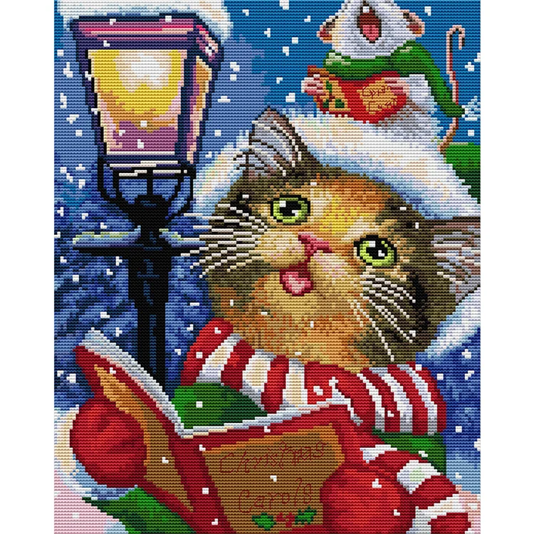 Joy Sunday Christmas Cat 14CT Stamped Cross Stitch 32*39CM