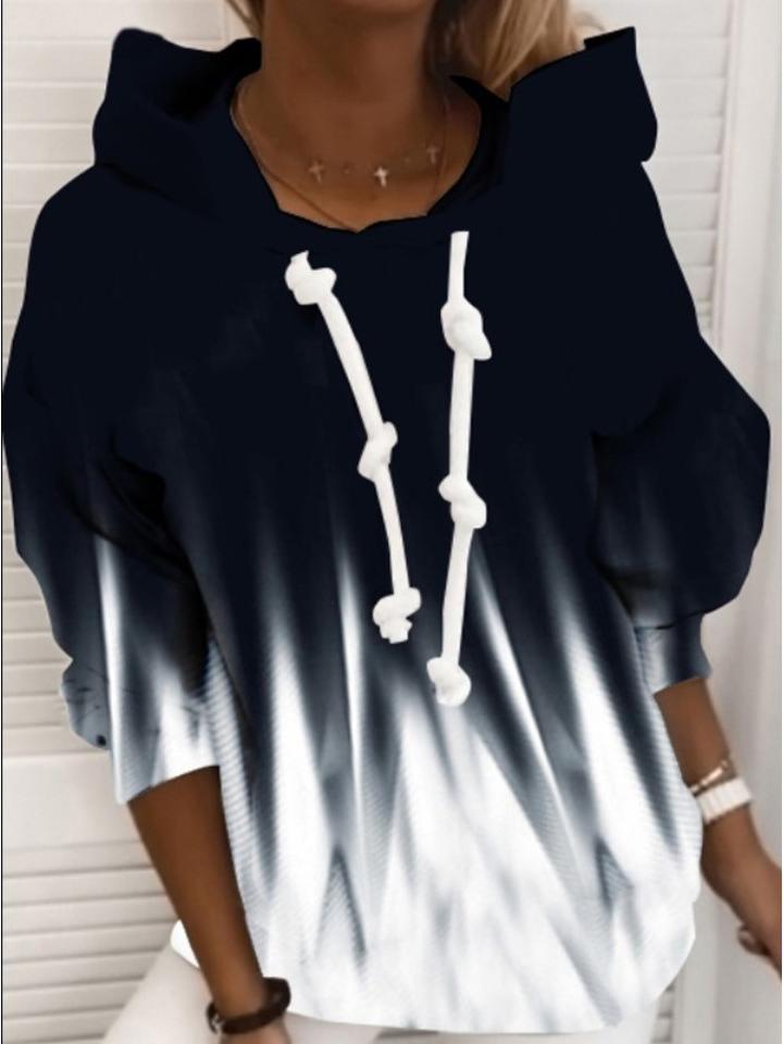 Women Long Sleeve Scoop Neck Hooded Printed Sweatshirts Tops