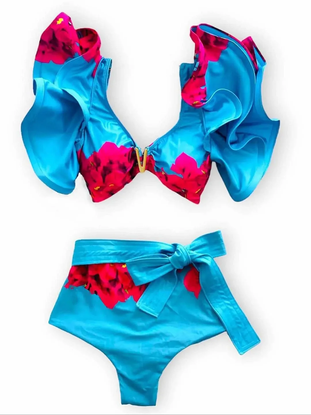 Huiketi New Sexy Brazilian Bikini Set Ruffle Swimwear Women Push Up Swimsuit High Waist Print Floral Bathing Suit Biquini Female