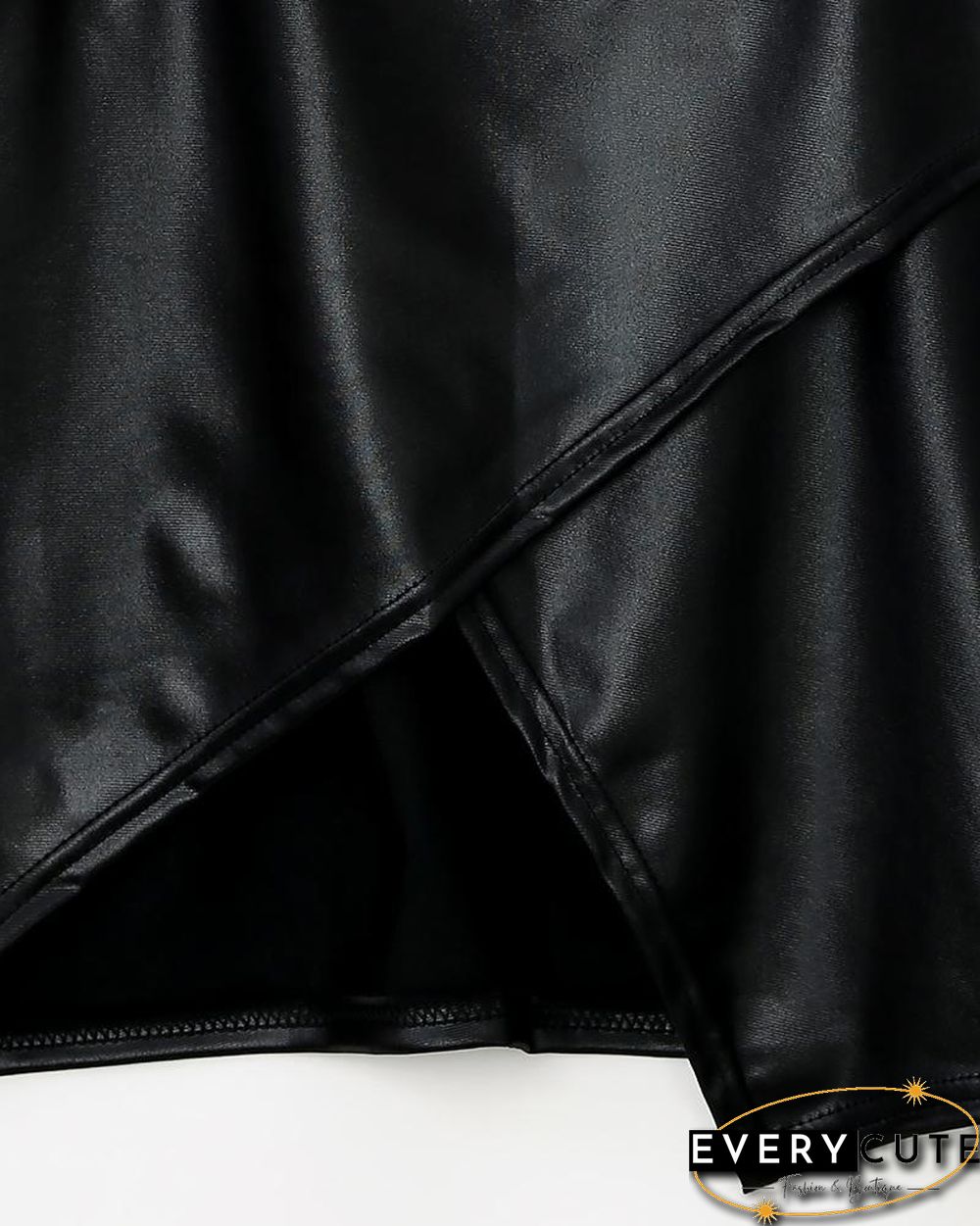 High Waist Surplice PU Skirt P12316