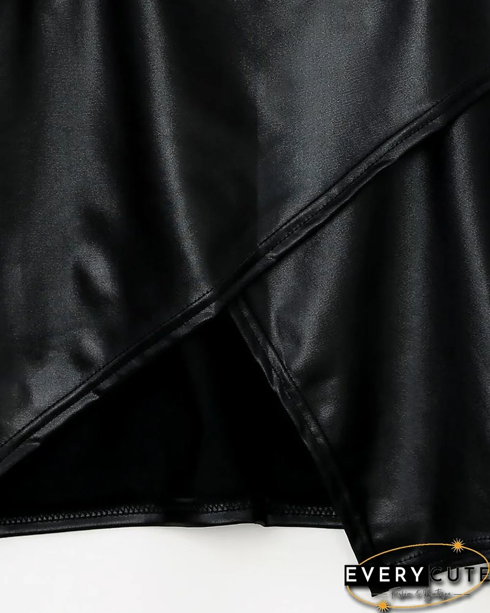 High Waist Surplice PU Skirt P12316