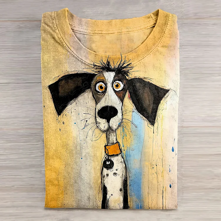 Comstylish Dog Art Print Casual Short Sleeve T-Shirt