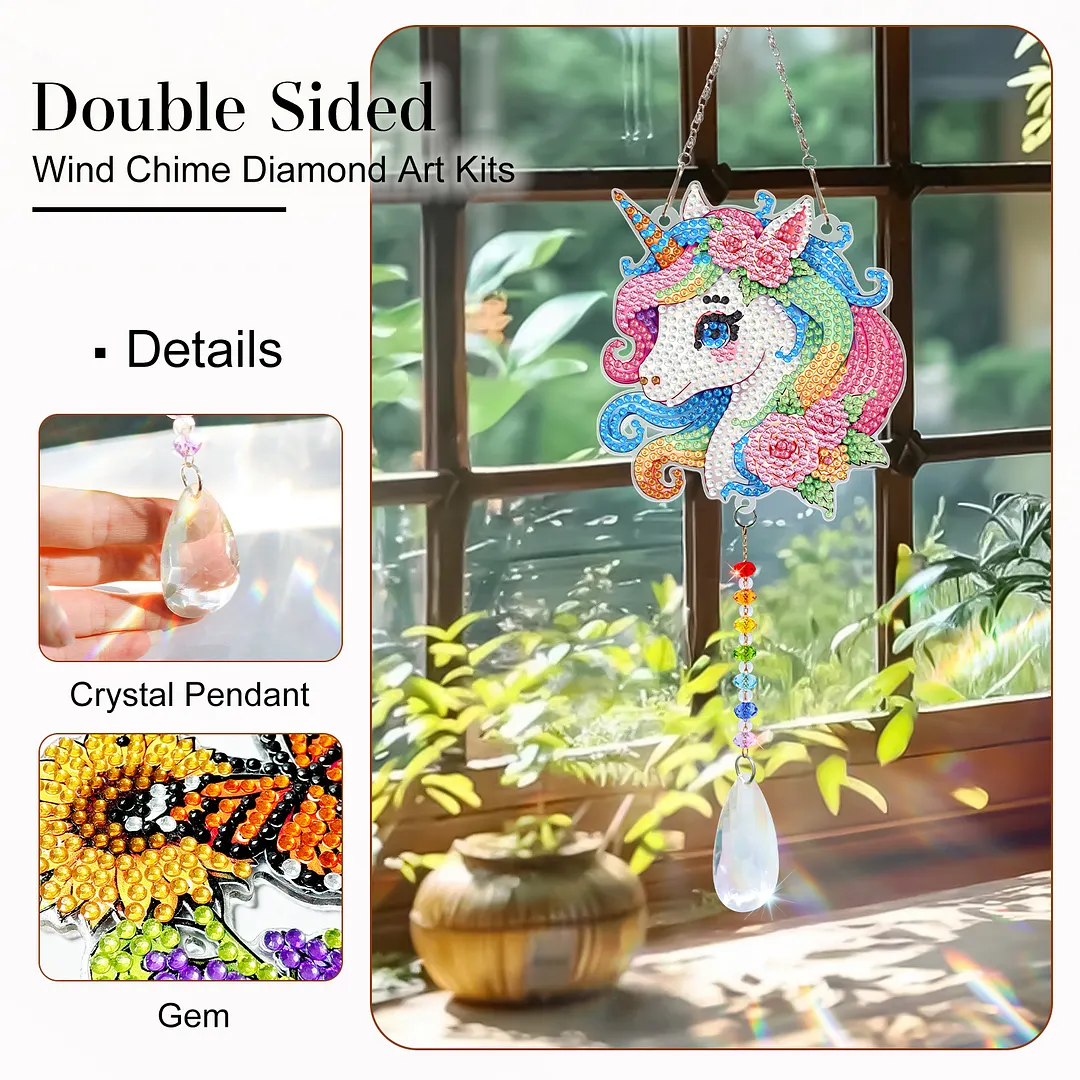 2Pcs Flying Horse DIY Double-Sided Diamond Painting Hanging Kits Diamond Painting Suncatcher Craft Kit for Home Garden Wall Decor Gift