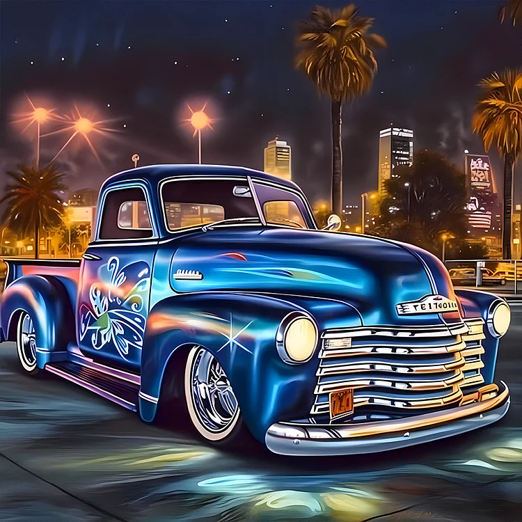 Blue Classic Car 40*40CM (Canvas) Full Round Drill Diamond Painting gbfke