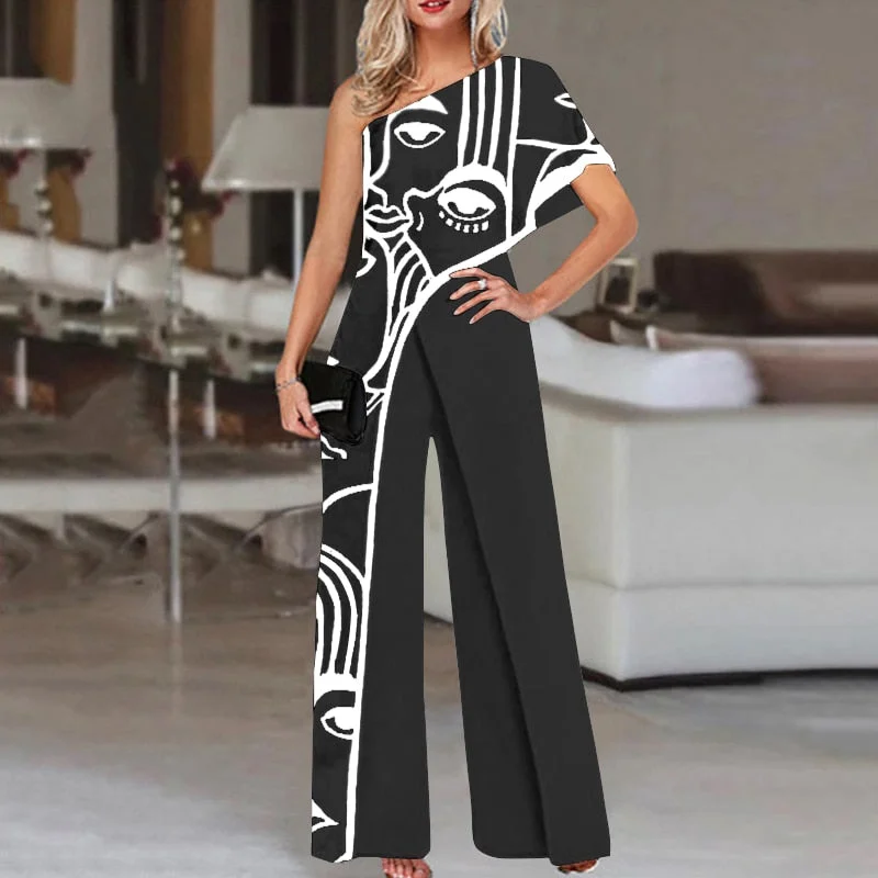 Wide Leg Rompers Casual Palazzo VONDA 2022 Women Playsuits Loose Solid Sexy One Shoulder Jumpsuits Summer Office Party Overalls