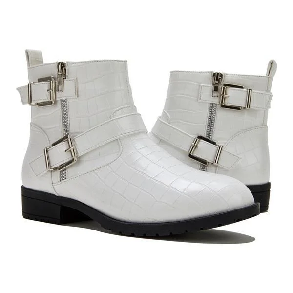 Women Trendy Bright Leather Zipper Buckle Ankle Boots