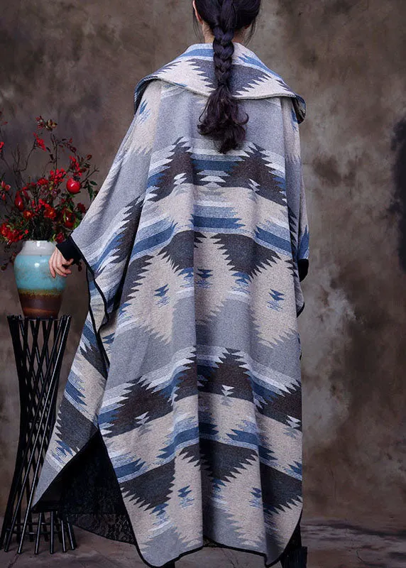 Plus Size Blue Peter Pan Collar Print Faux Fur Coats Winter