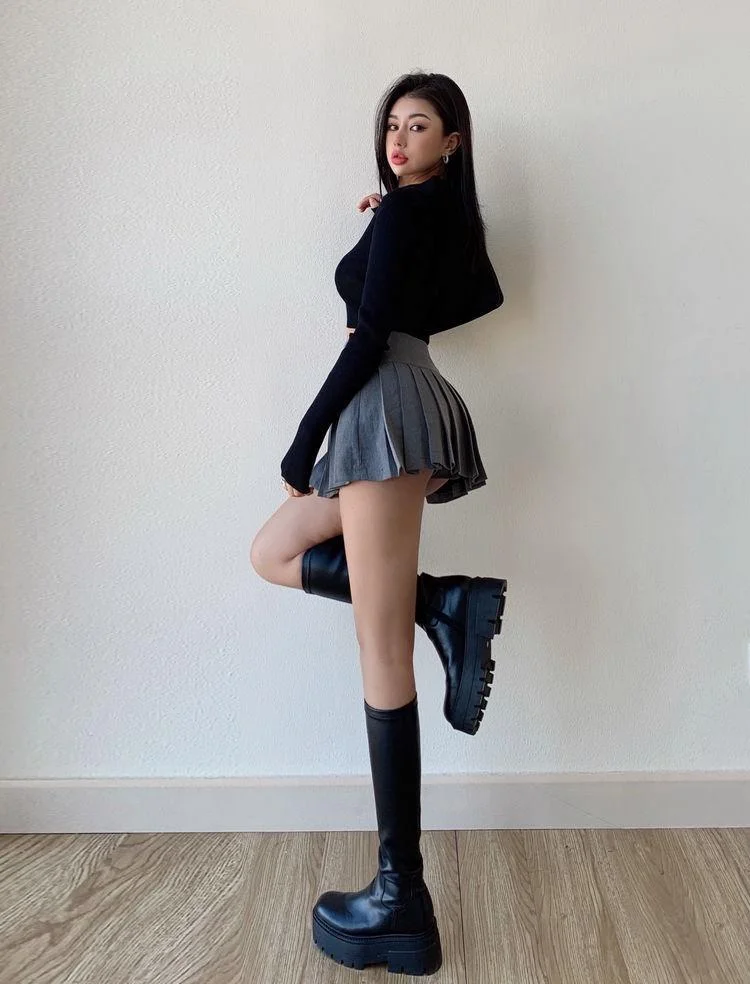 Brownm Slit College Mini Skirt