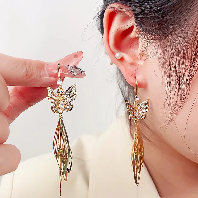 💐Mother's Day Sale💝- Butterfly Wing Tassel Earrings