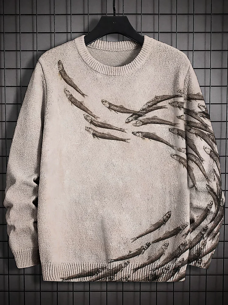 Men's A School Of Fish Art Print Knit Sweatshirt