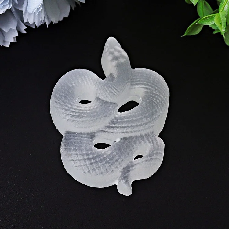 3.2" Selenite Snake Crystal Carvings Animal
