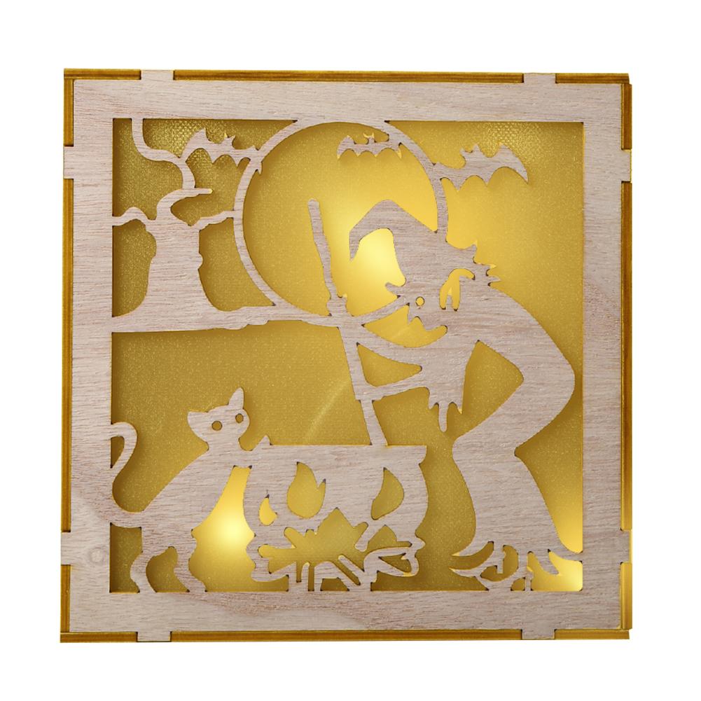 

Wooden Halloween Square Pendant LED Light Festival Home Decoration Craft, Jm01498, 501 Original