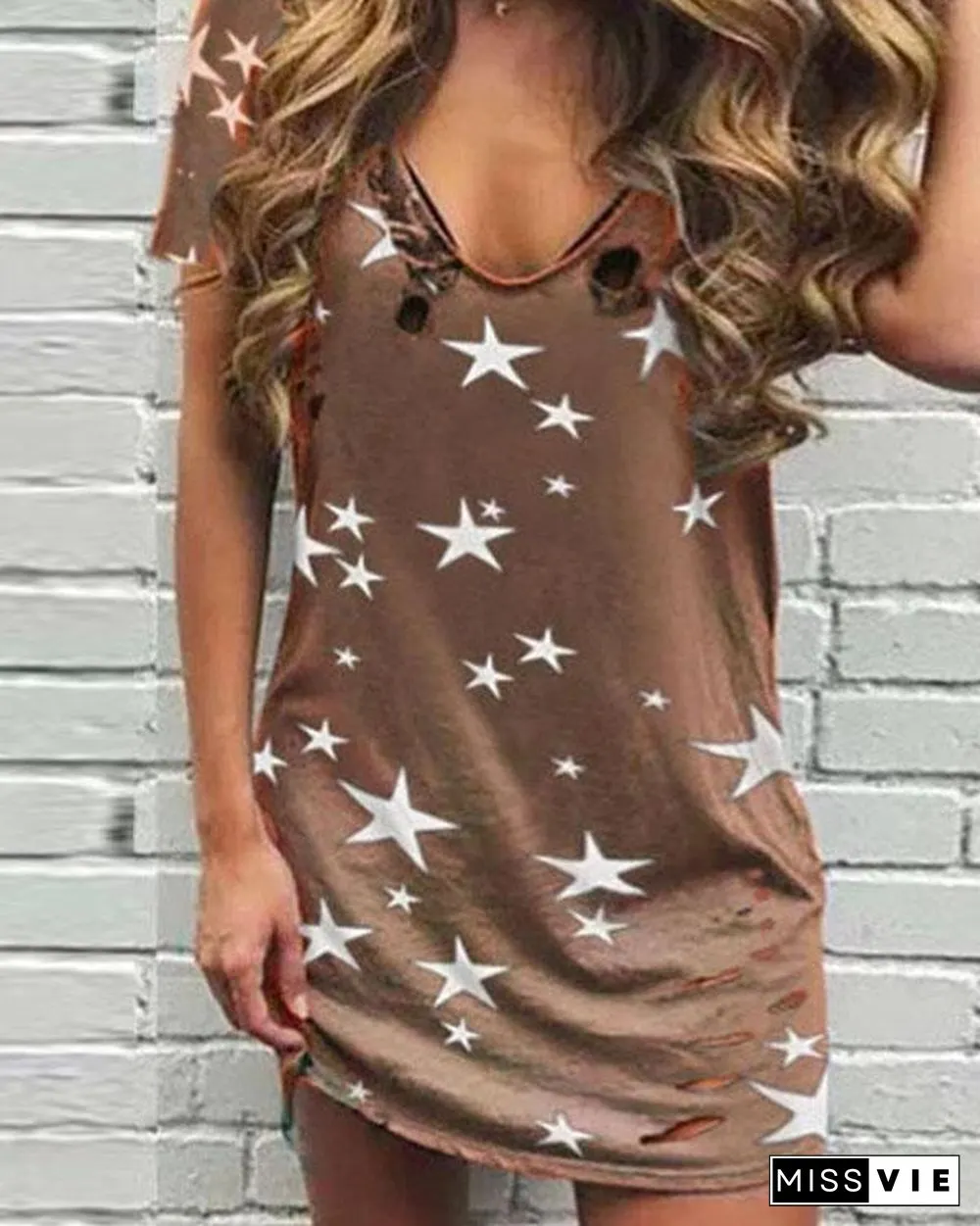 Star Print Sleeveless Casual Mini Dress