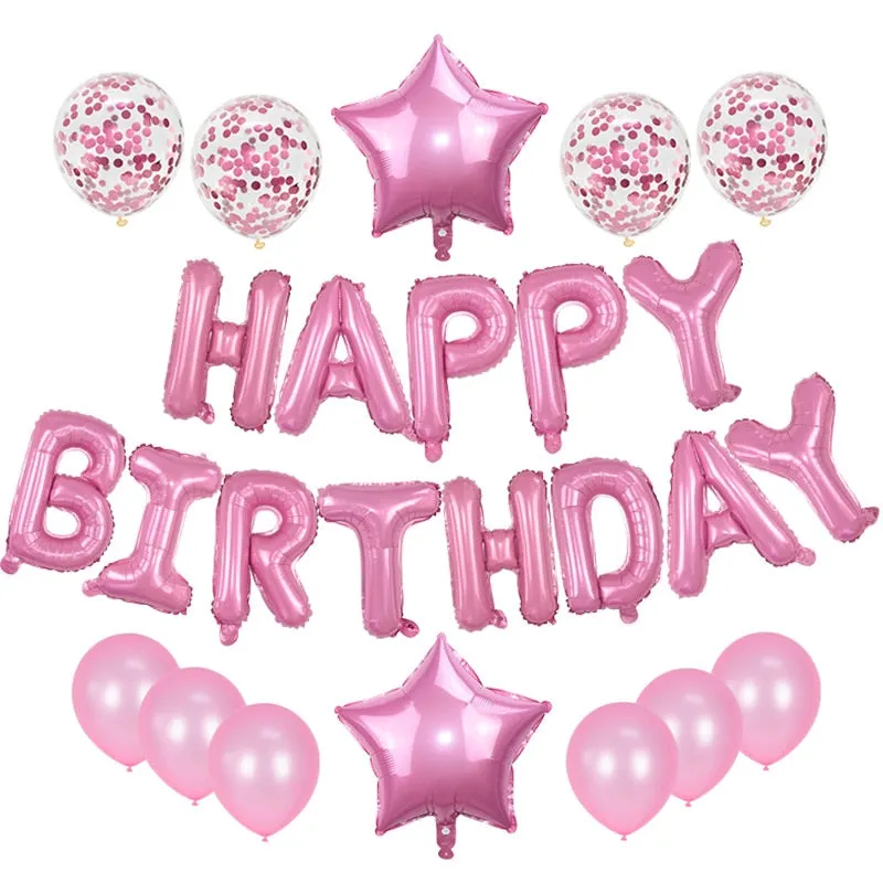 1Set Happy Birthday Confetti Latex Balloons Foil Letter Balloon Adult Kids Birthday Party Decorations Babay Shower Helium Globos