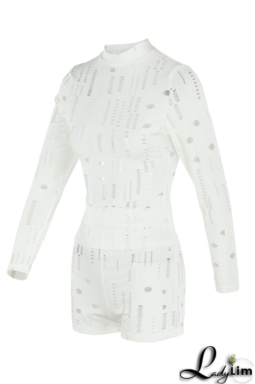 Black Fashion Sexy Solid Ripped Half A Turtleneck Long Sleeve Two Pieces