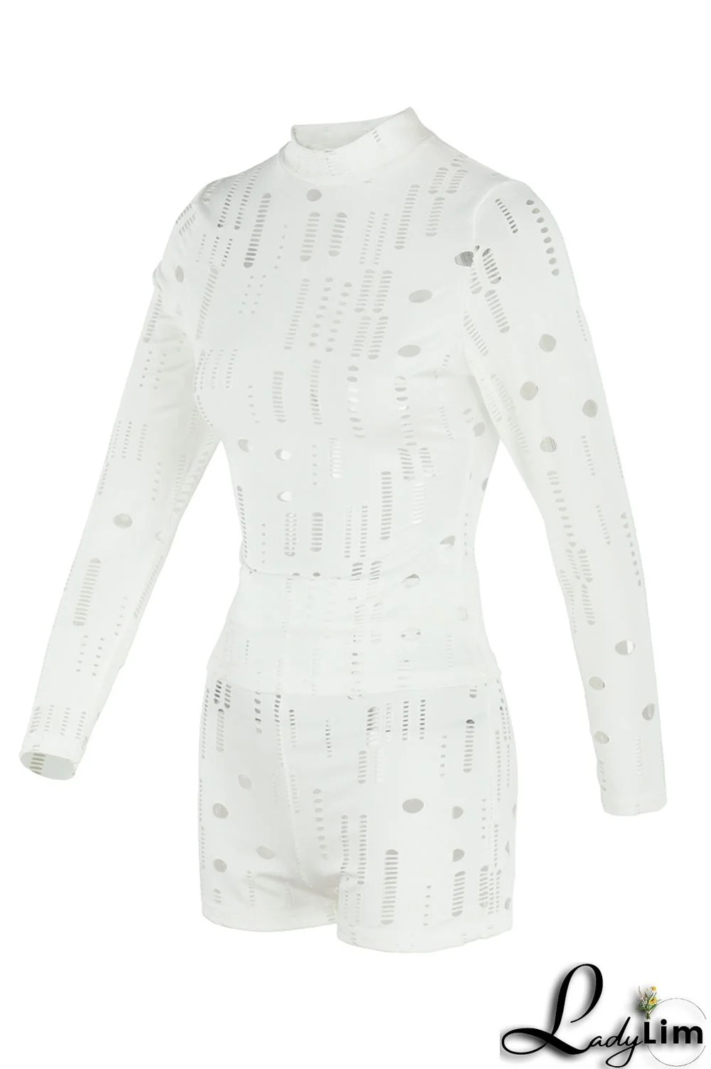 Black Fashion Sexy Solid Ripped Half A Turtleneck Long Sleeve Two Pieces