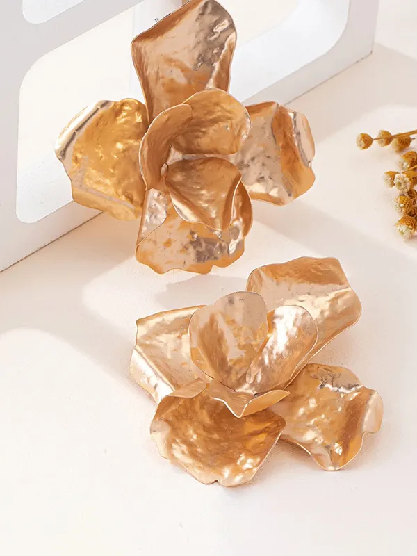 Shiny Flower Shape Earrings Accessories GOLD-A-One_size