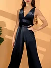 Solid Color Backless Lace-Up Jumpsuit