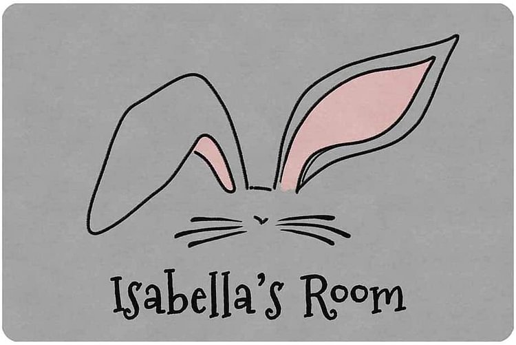Felpudo - felpudo con 1 texto personalizado de Pascua con orejas de conejo 