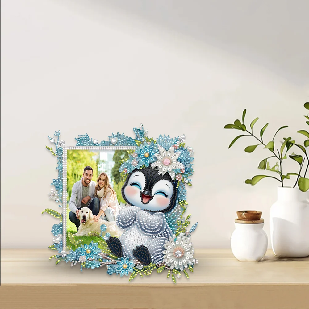 5D DIY Flower Penguin Acrylic Special Shape Diamond Painting Picture Frame