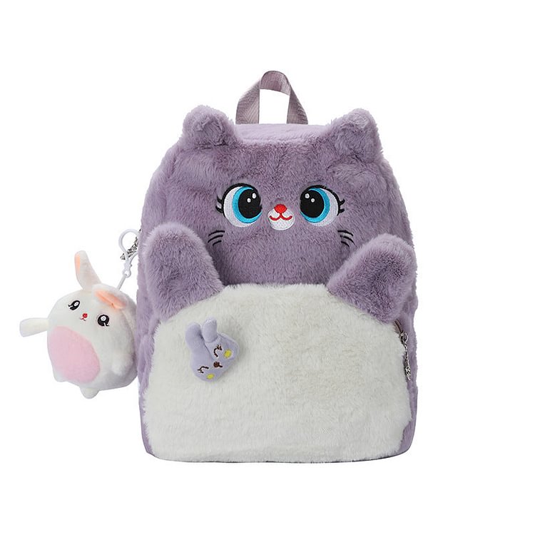 Big-Eyes Plush Cat Fuzzy Backpack